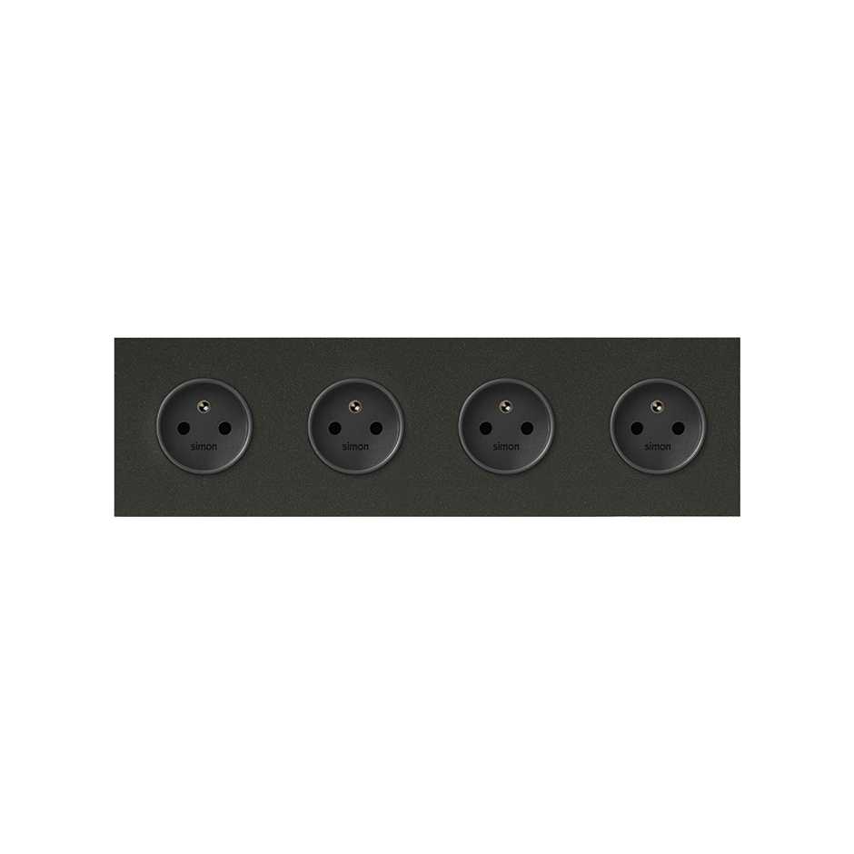 Front face kit for 4 elements with 4 matt black 2P sockets Simon 100