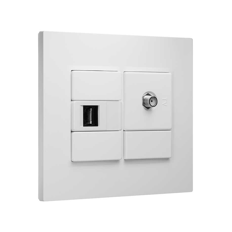 Kit 4x4 completo para 1 coaxial, 1 RJ11 e placa branco Simon 82