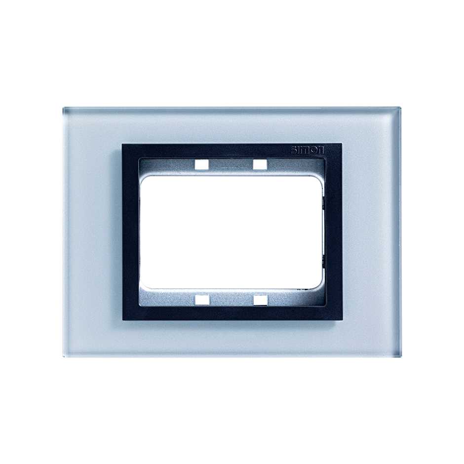 Placa de 3 módulos cristal gris con marco grafito Simon 82 Nature