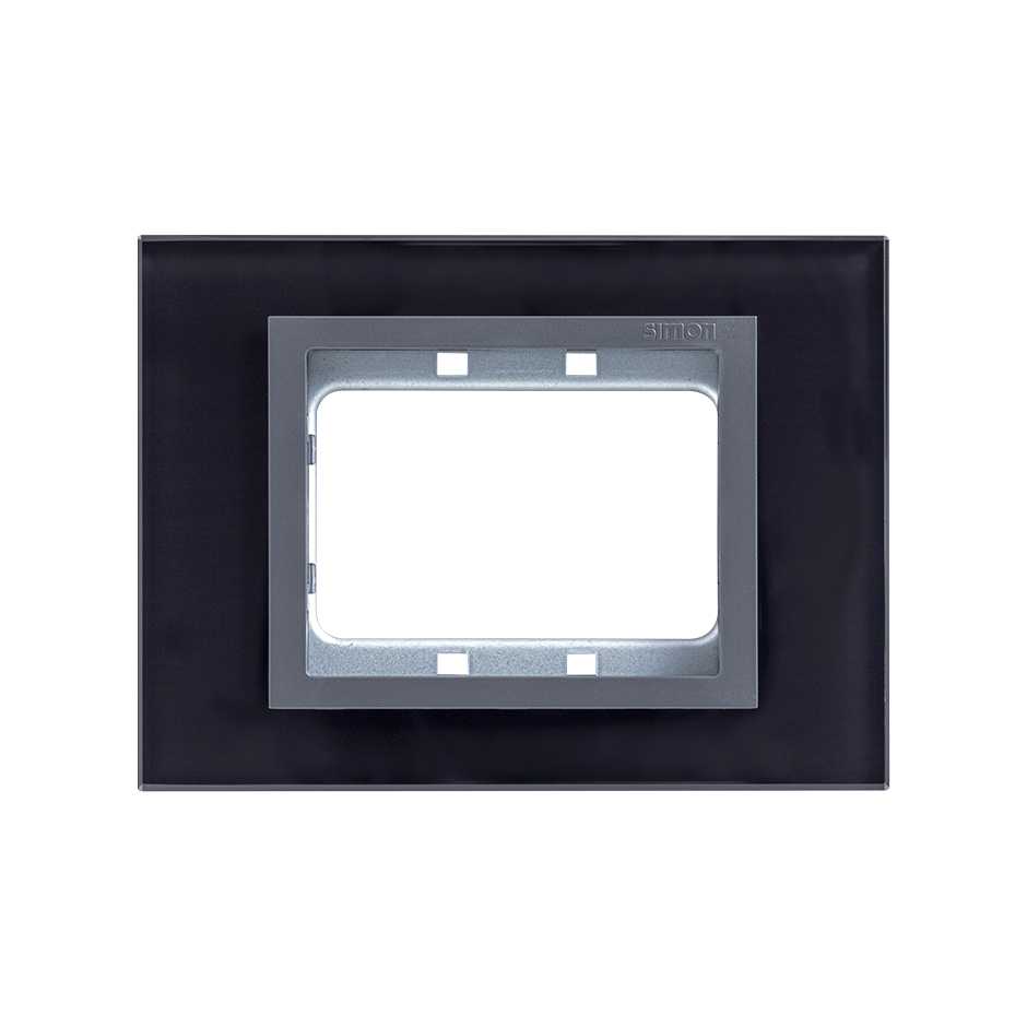 Placa de 3 módulos cristal negro con marco grafito Simon 82 Nature