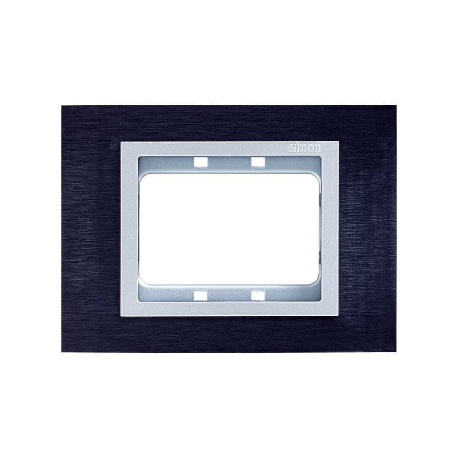 Placa de 3 módulos inox negro con marco aluminio Simon 82 Nature