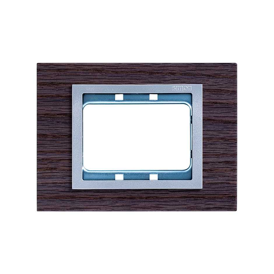 Placa de 3 módulos wengue con marco aluminio Simon 82 Nature