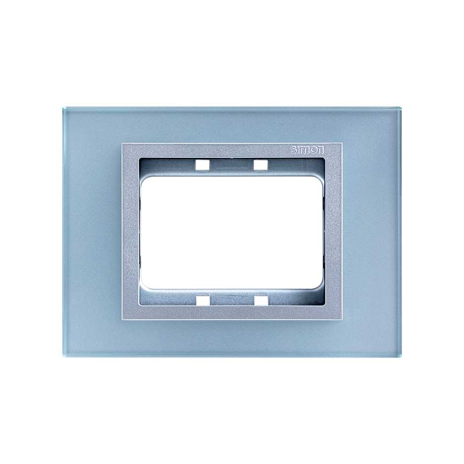 Placa de 3 módulos cristal plata con marco aluminio Simon 82 Nature
