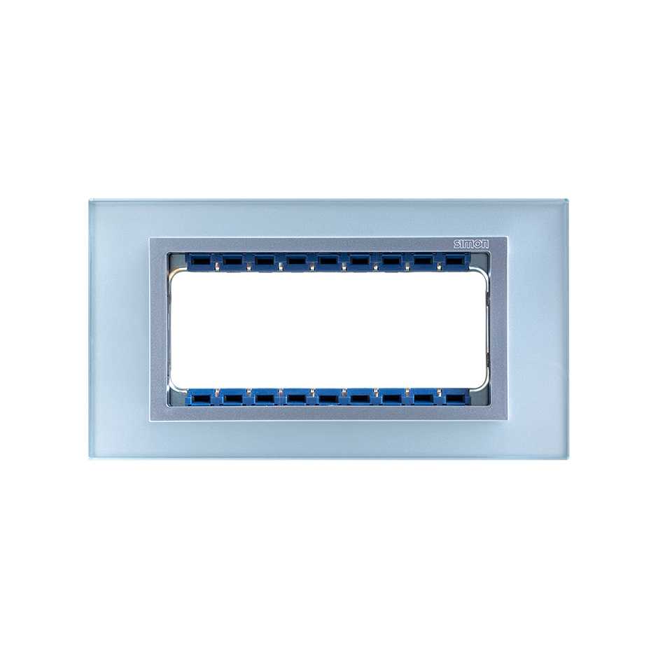 Placa de 5 módulos cristal plata con marco aluminio Simon 82 Nature