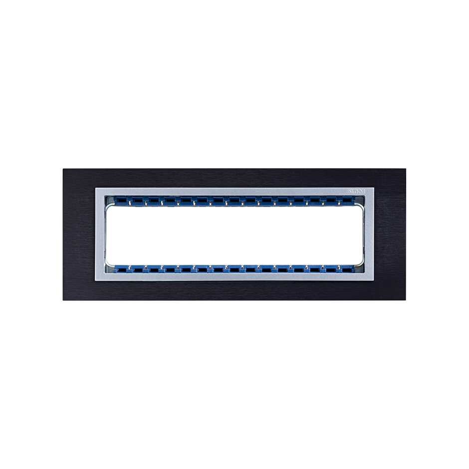 Placa de 8 módulos inox negro con marco aluminio Simon 82 Nature