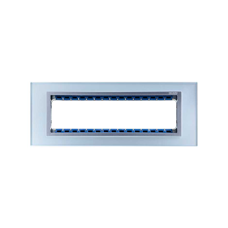 Placa de 8 módulos cristal plata con marco aluminio Simon 82 Nature