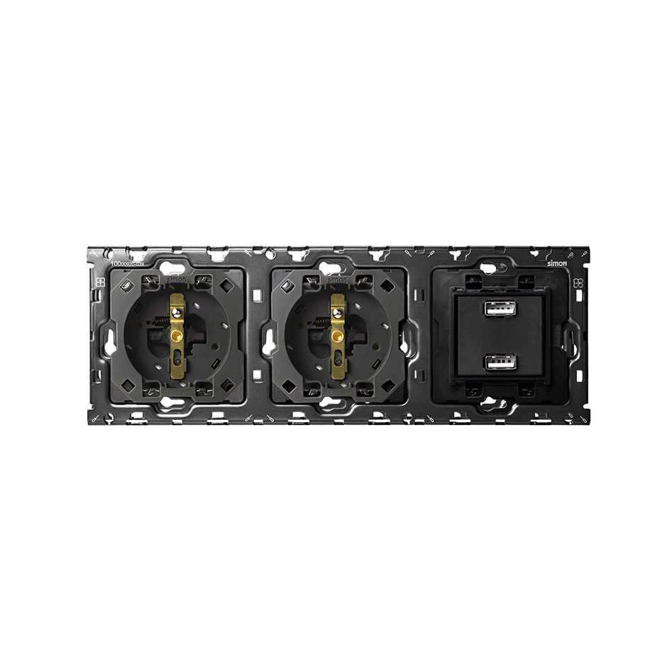 Back kit for 3 elements with 2 2P+E sockets and 1 2xUSB 2.1A charger Simon 100