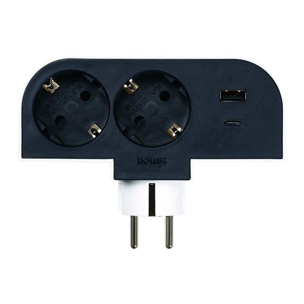 ROTATABLE ADAPTER 180 DEGREES PLUG III 2 SOCKETS + USB A + USB C 30W
