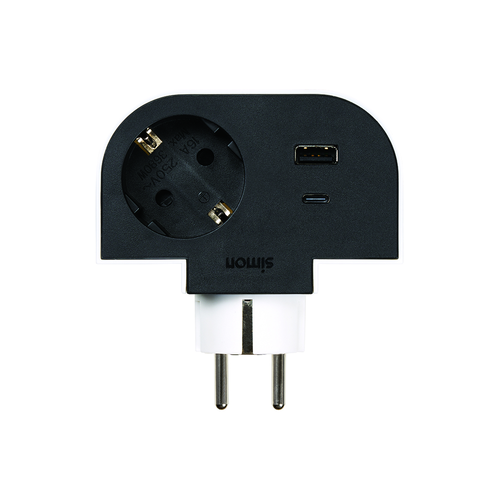 ROTATABLE ADAPTER 180 DEGREES PLUG III 1 SOCKET + USB A + USB C 30W
