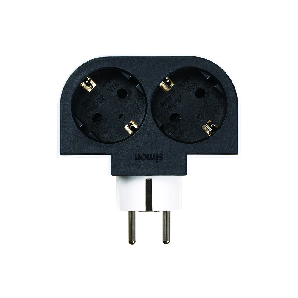 ROTATABLE ADAPTER 180 DEGREES PLUG III 2 SOCKETS 16A 250V