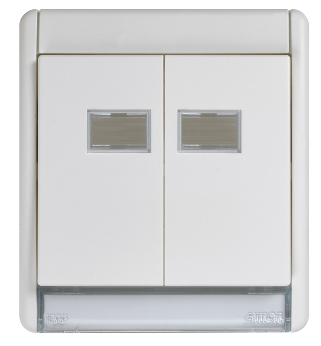 Double white frame with rocker Simon Aqua