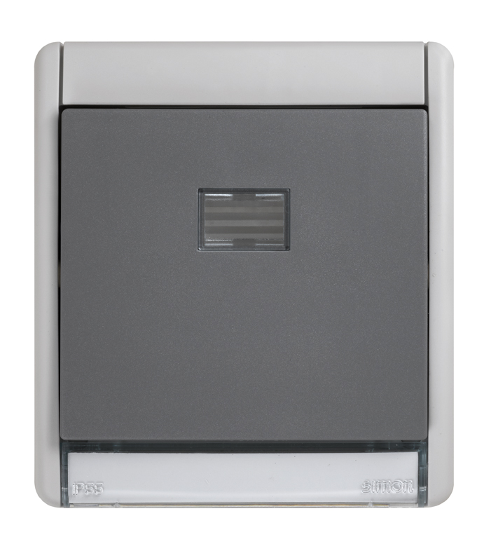 Botão monobloco IP55 10AX 250V~ com sistema de ligação rápida cinza Simon Aqua