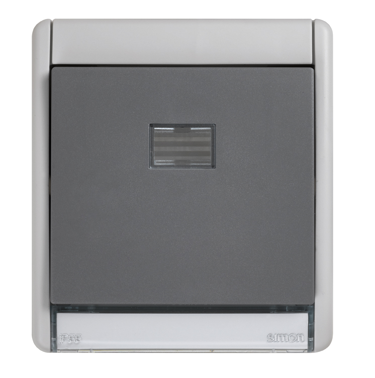 Botão modular IP55 10AX 250V~ com luz incorporada e sistema de ligação rápida cinzento Simon Aqua