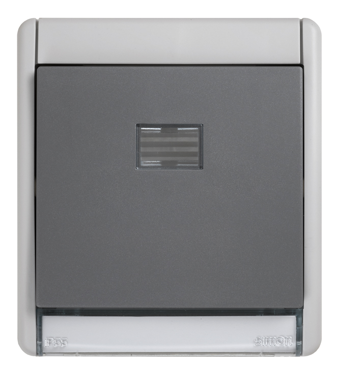Commutateur modulaire IP55 10AX avec voyant intégré et système de connexion rapide gris Simon Aqua