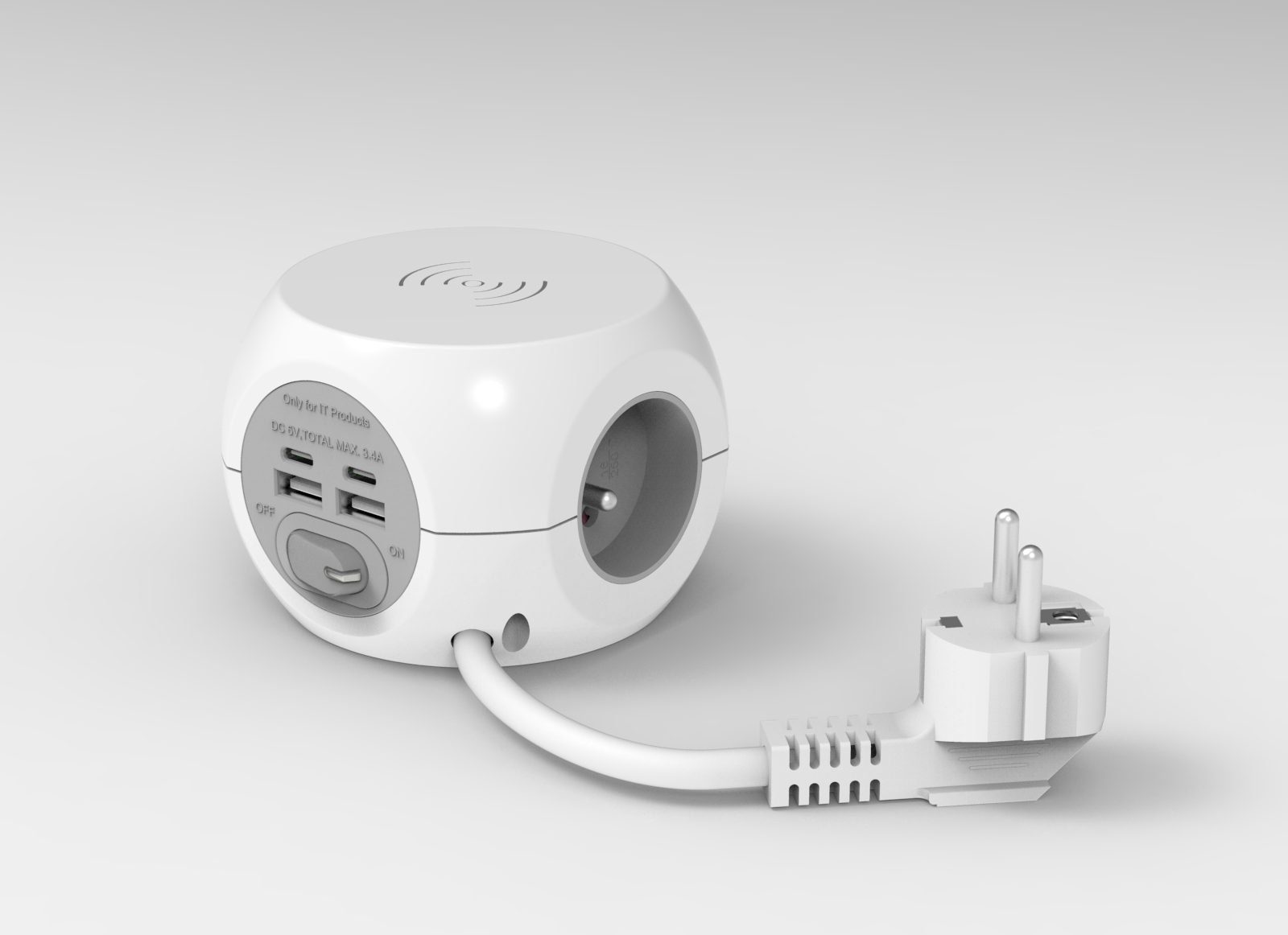 COMBIBALL POWER STRIP 3 FRENCH SOCKETS 16A + 2 USB A + 2 USB C + WIRELESS CHARGING SIMON