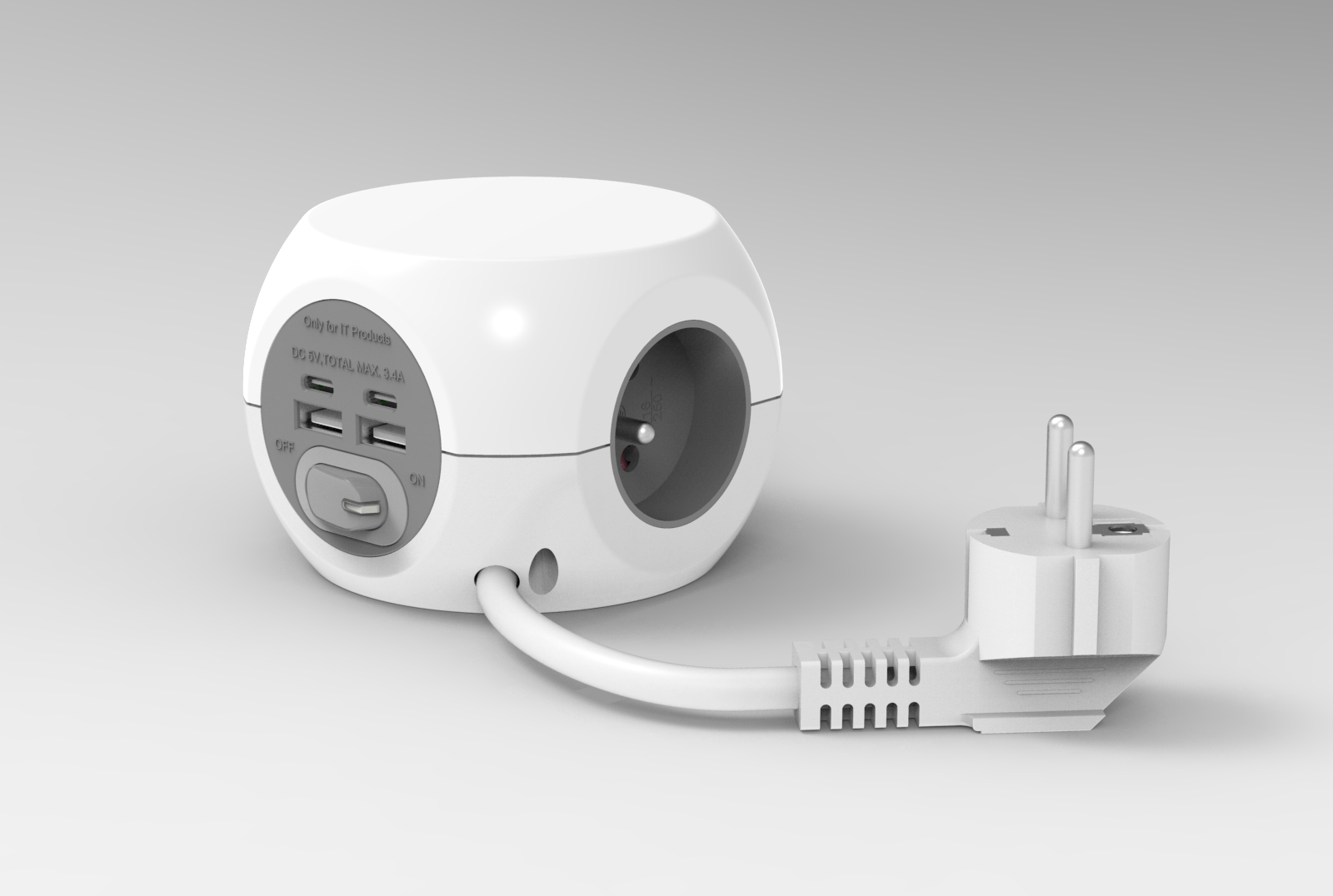 COMBIBALL POWER STRIP 3 FRENCH SOCKETS 16A + 2 USB A + 2 USB C SIMON