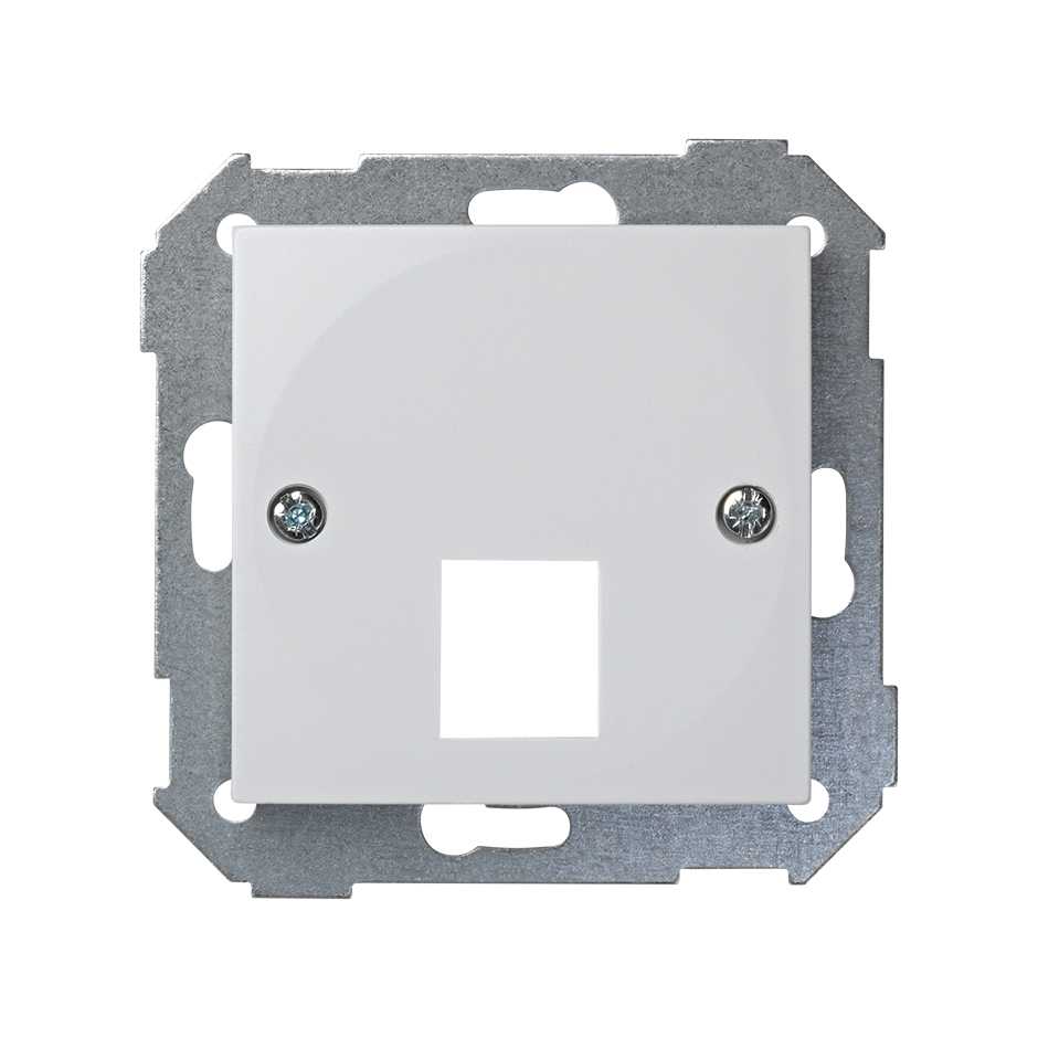 Flat voice and data plate with dust cover for 1 AMP® RJ45 connector white Simon 28