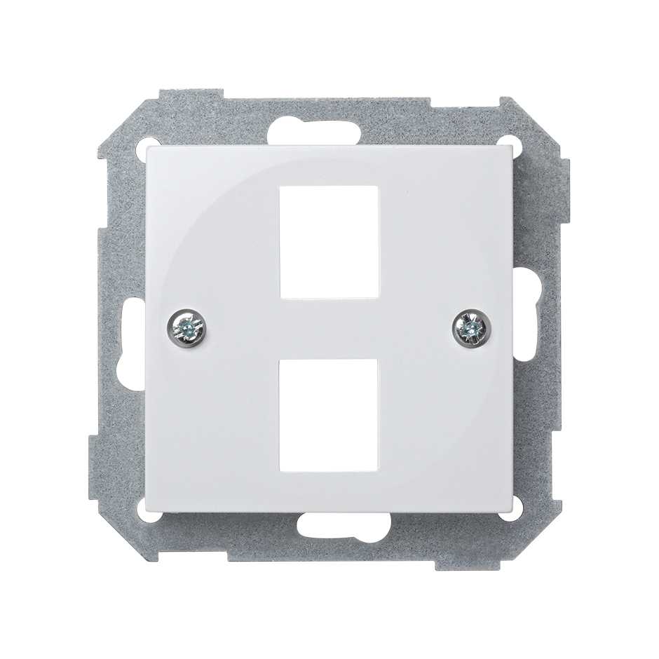 Flat voice and data plate with dust cover for 2 AMP® RJ45 connectors white Simon 28