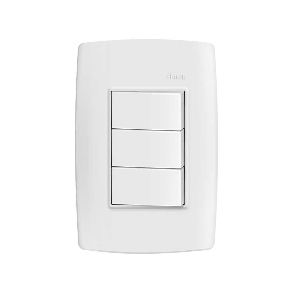 Conjunto de 3 interruptores paralelo 1 placa de 3 postos 4x2 com suporte 10 A 250 V~ branco Simon 30