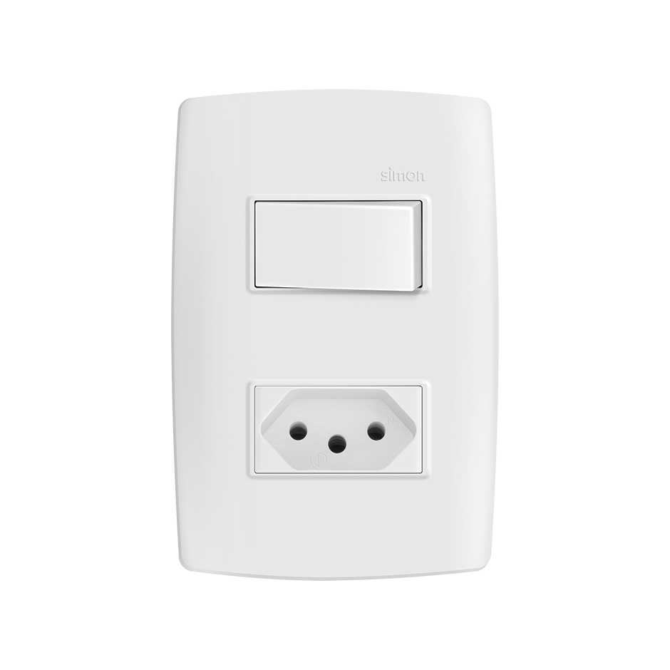 Conjunto de 1 interruptor paralelo 1 tomada 2P+T 1 placa de 2 postos 4x2 com suporte 10 A 250 V~ branco Simon 30