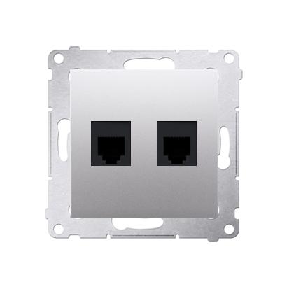 Double prise télephone RJ12 connexion à vis avec griffes aluminium Simon 54
