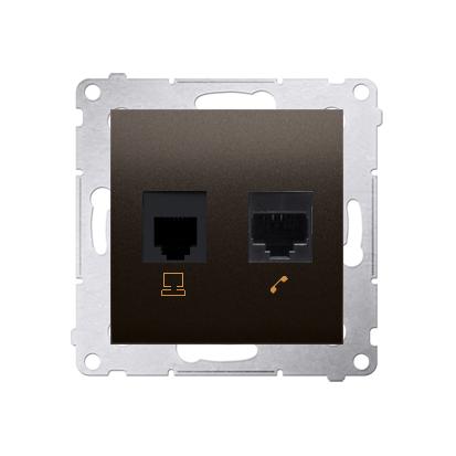 Prise RJ45 + RJ12 connexion à vis avec griffes graphite Simon 54