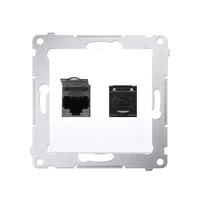 Double prise RJ45 cat.6 avec couvercle anti-poussière connexion à vis avec griffes blanc Simon 54