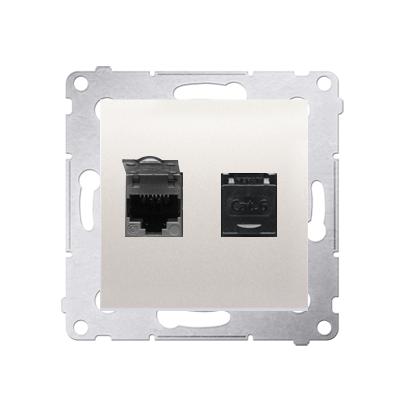 Double prise RJ45 cat.6 avec couvercle anti-poussière connexion à vis avec griffes marfil Simon 54