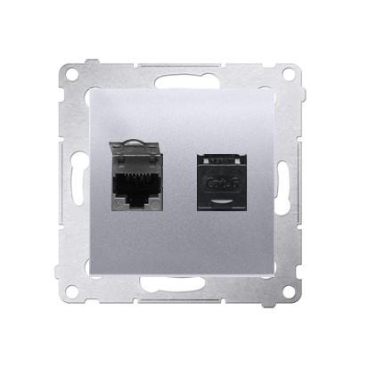 Double prise RJ45 cat.6 avec couvercle anti-poussière connexion à vis avec griffes aluminium Simon 54