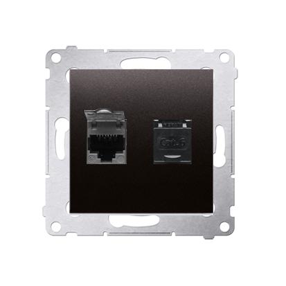 Double prise RJ45 cat.6 avec couvercle anti-poussière connexion à vis avec griffes graphite Simon 54