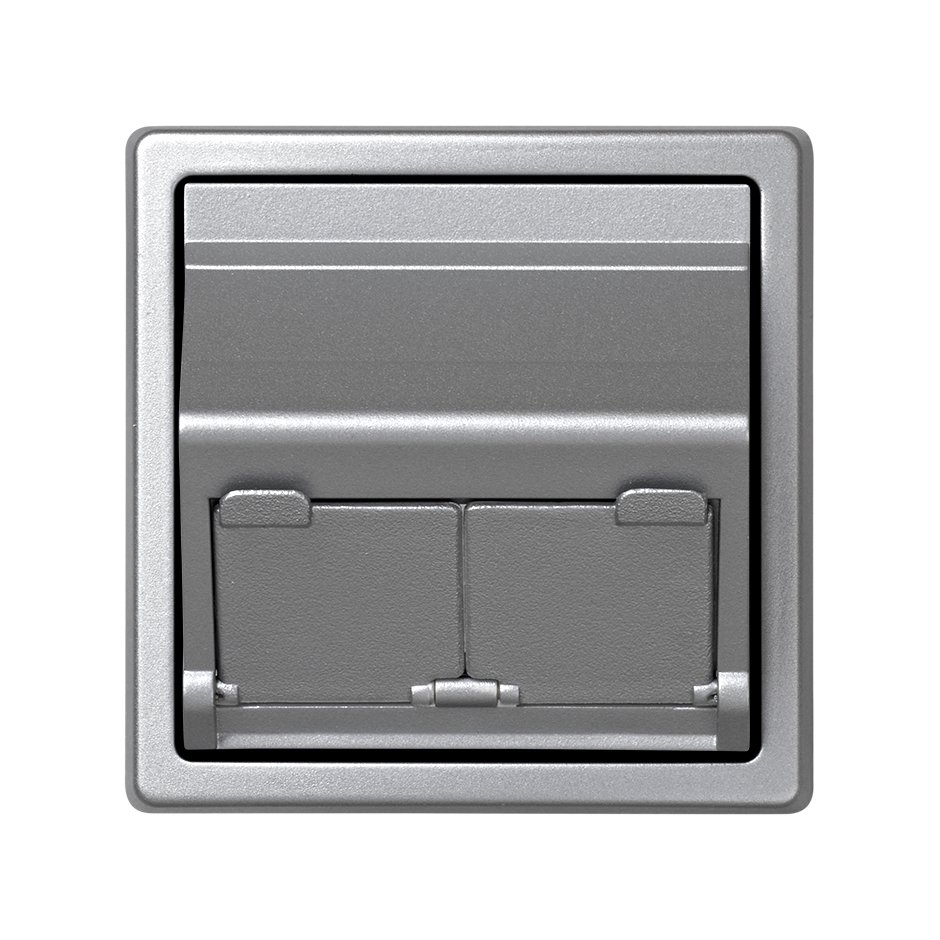 Plaque de voix et de données inclinée avec grommet pour 2 connecteurs RJ45 et 2 connecteurs RJ-11/12 en aluminium Simon 73 Loft