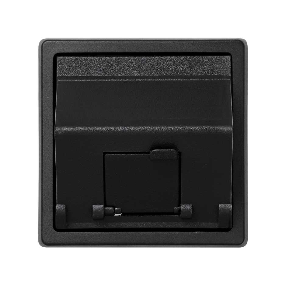 Placa de voz e dados inclinada com proteção de pó com 1 conetor RJ45 AMP® de categoria 5e UTP grafite Simon 73 Loft