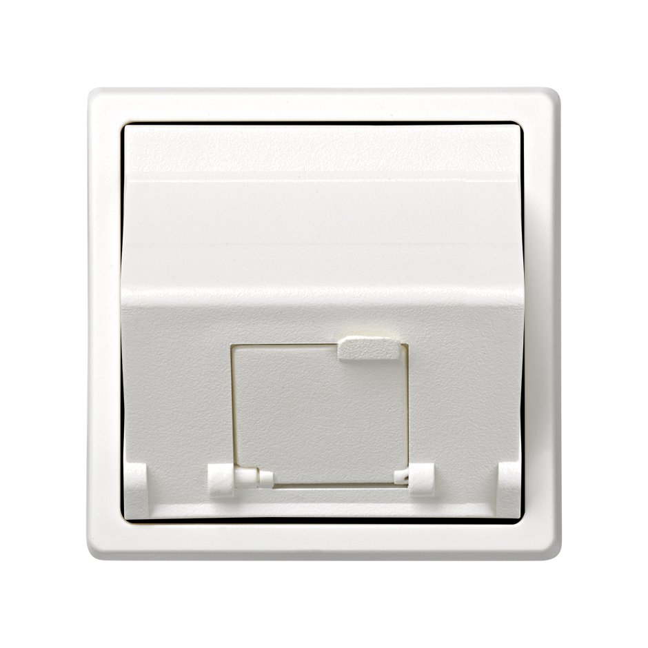 Angled voice and data plate with dust cover for 1 AVAYA® RJ45 connector white Simon 73 Loft