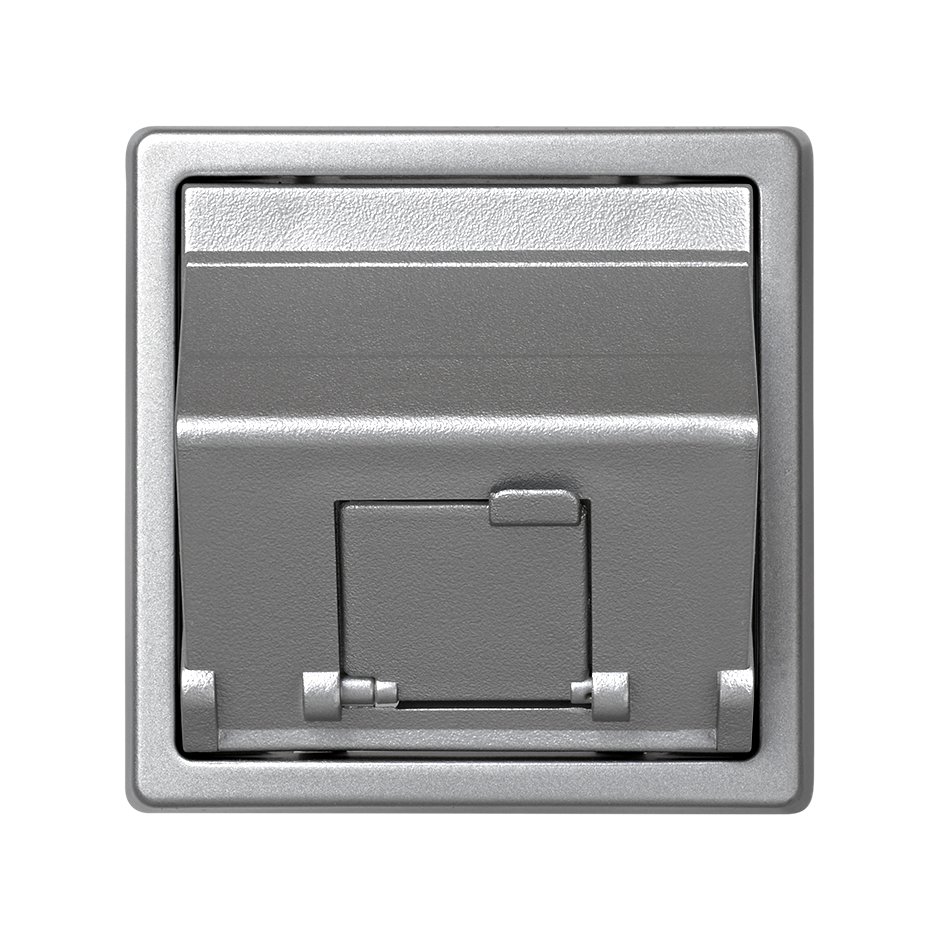 Angled voice and data plate with dust cover for 1 AVAYA® RJ45 connector aluminium Simon 73 Loft