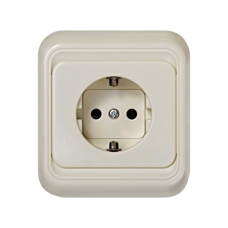 German monoblock socket outlet 16A 250V~ with safety device and screw terminal connection system ivory Simon 75