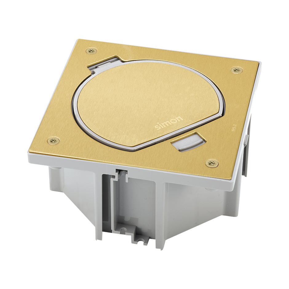 IP66 mechanism holder unit with manual closure for a function of 1 element and 1 RJ45 Keystone clipping brass Simon K45