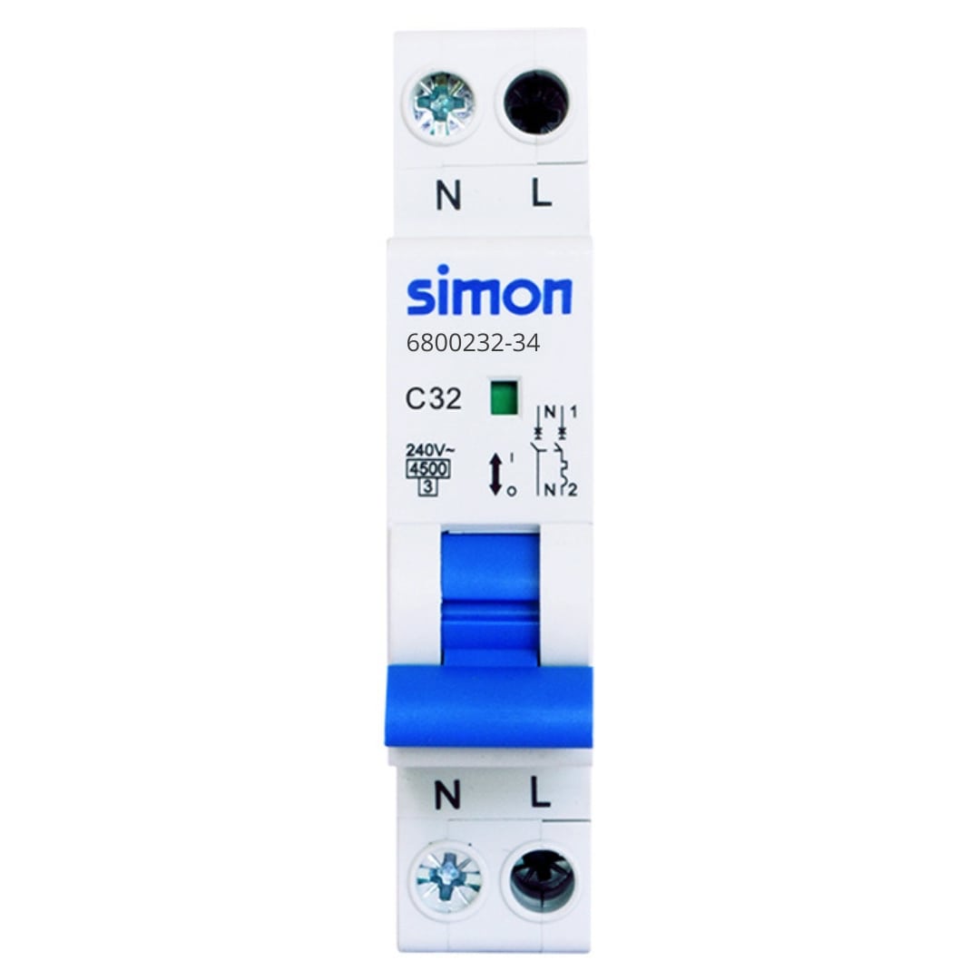Disjoncteur Unipolaire + Neutre 32A Simon 680