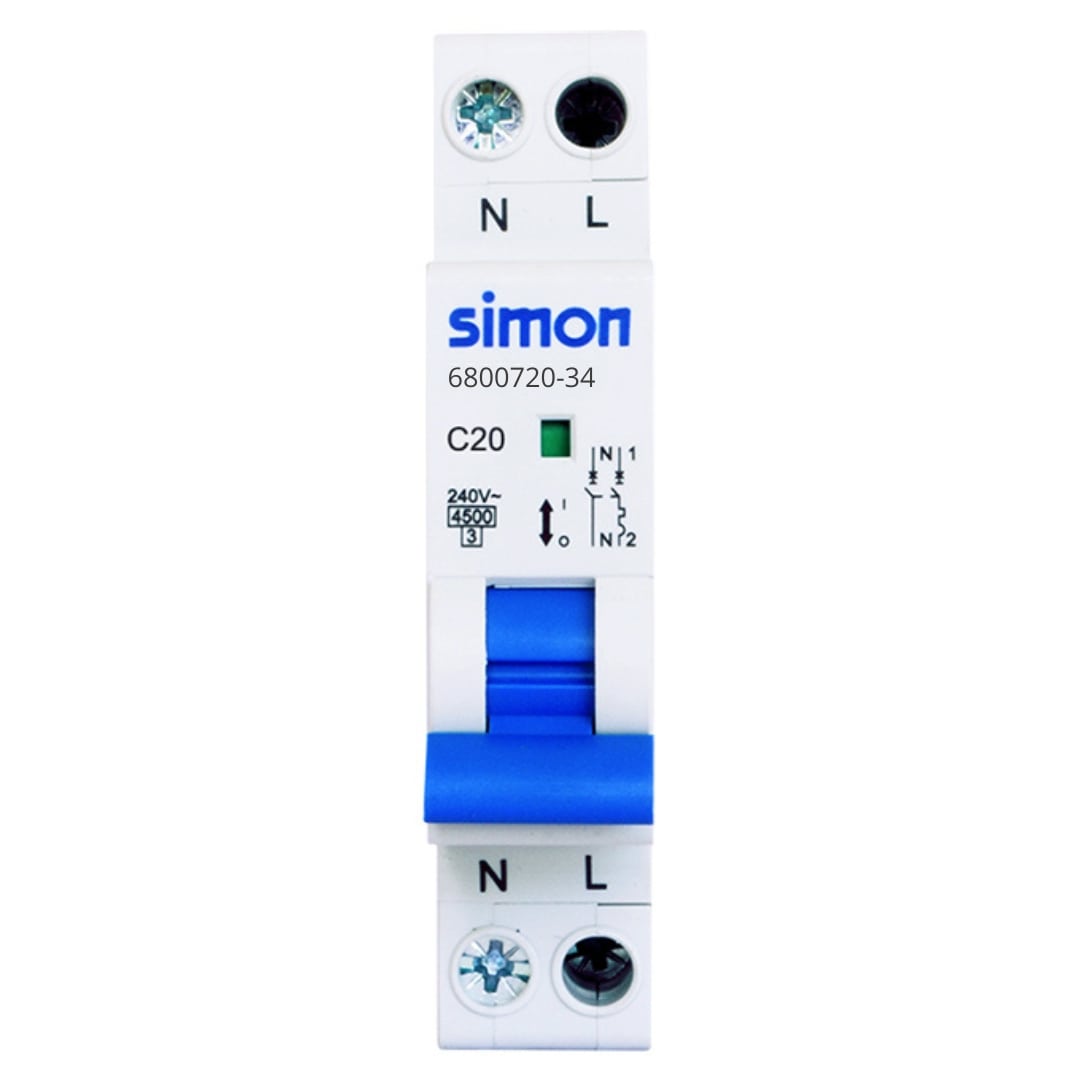 Disjoncteur Unipolaire + Neutre 20A Simon 680