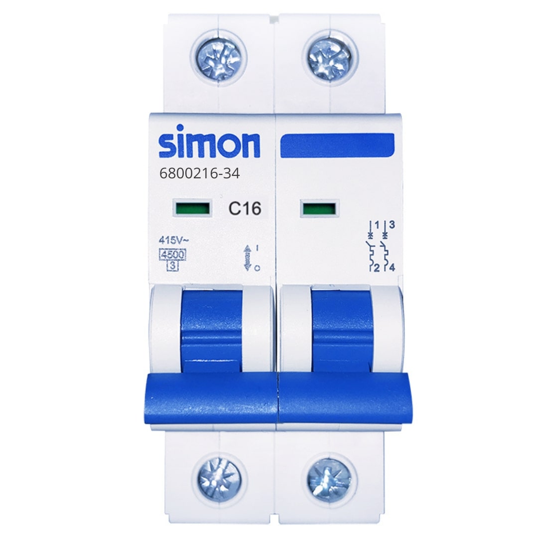 Disjoncteur bipolaire 16A Simon 680