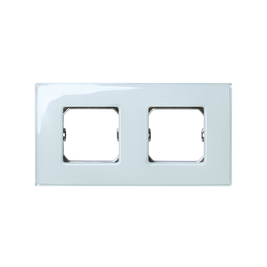 Frame for 2 elements gloss green without claws and with frame holder Simon 27 Neos