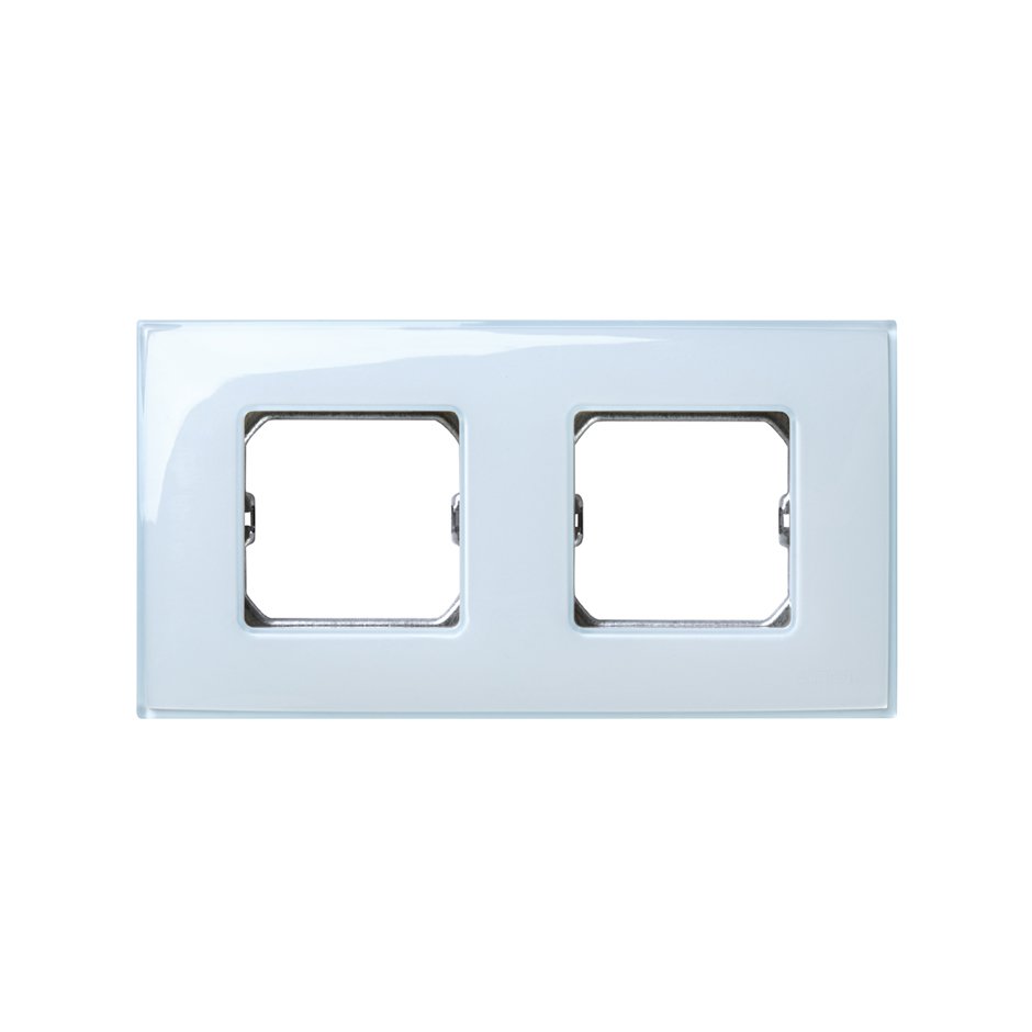 Frame for 2 elements gloss blue without claws and with frame holder Simon 27 Neos