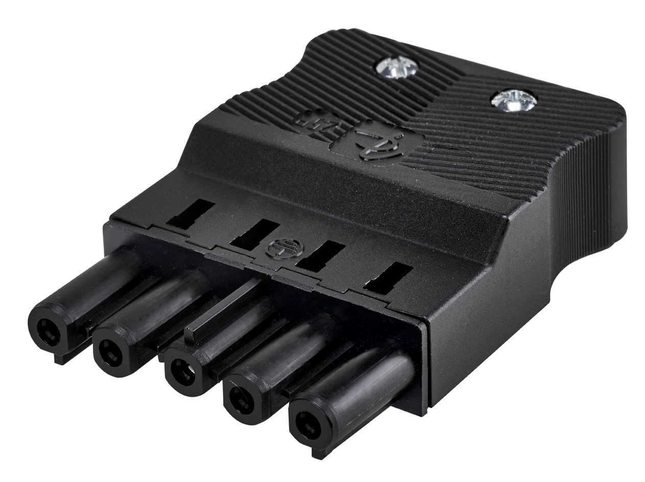 Conector rápido aéreo "Hembra" de 5 polos con alojamiento para sistema de bloqueo de latiguillo electrico con conexión negra