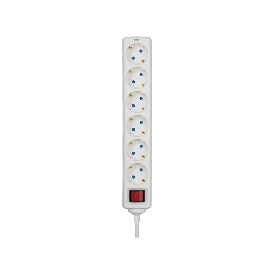 POWER STRIP 6 SCHUKO SOCKETS WITH SWITCH 3M WHITE