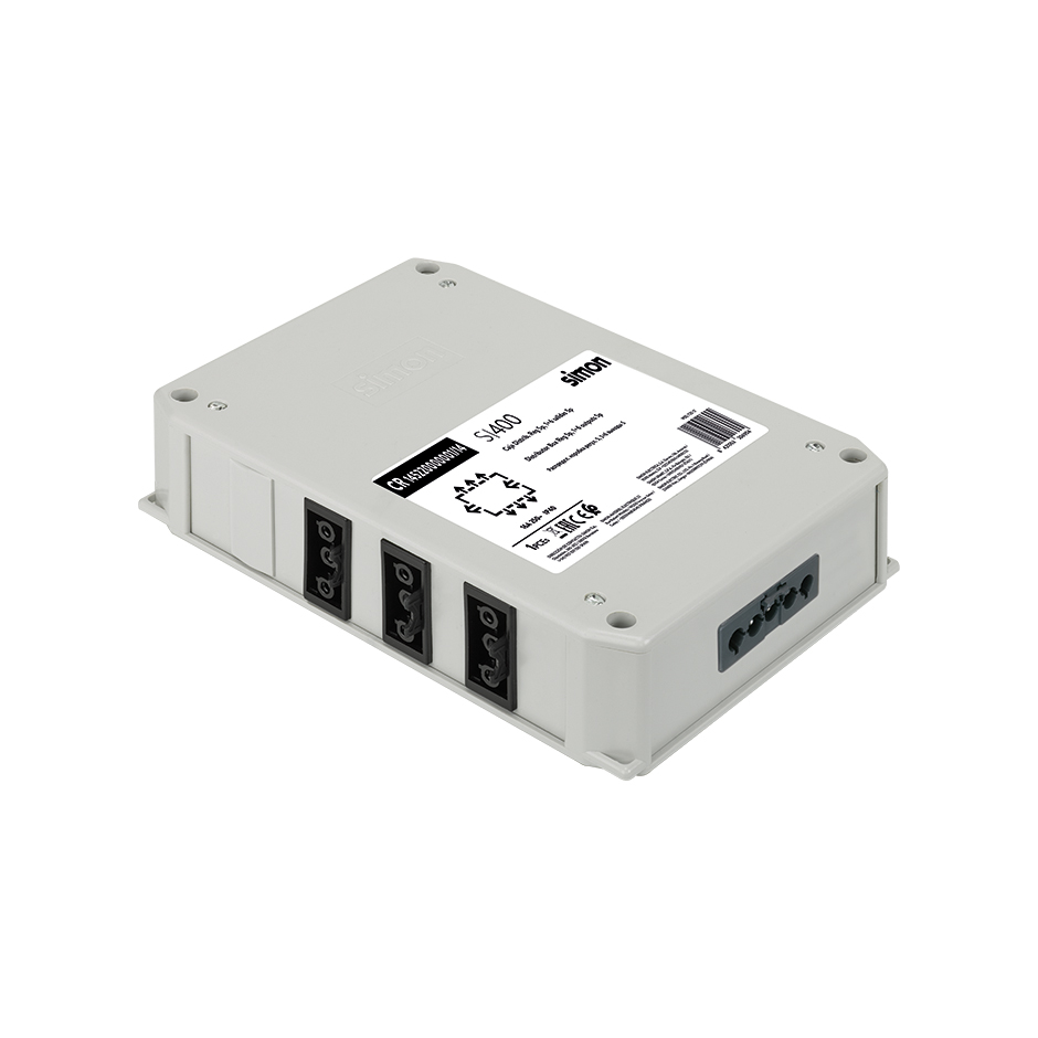 Distribution box for 1 standard circuit with 1 input of 5 poles with Wieland GST18i figure and 6 outputs of 3 poles and 1 output of 5 poles