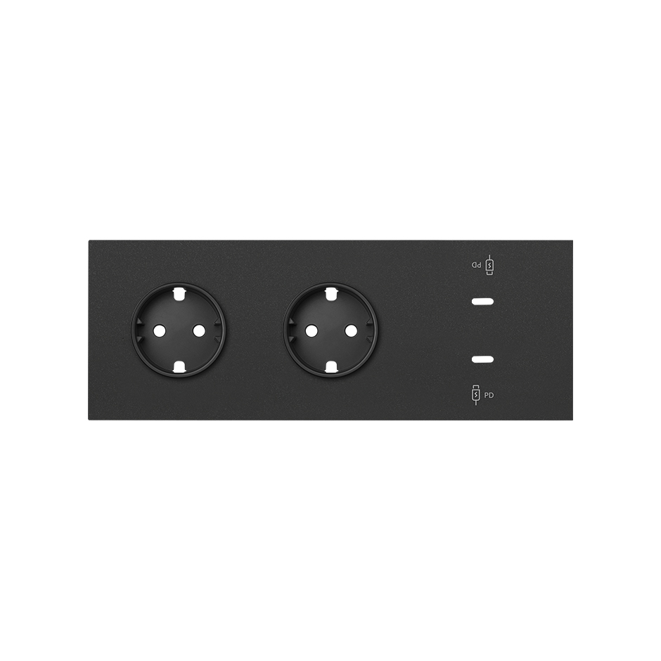 Front kit 3 el. 2 sockets + dual fast-charge USB charger Matt black Simon 100