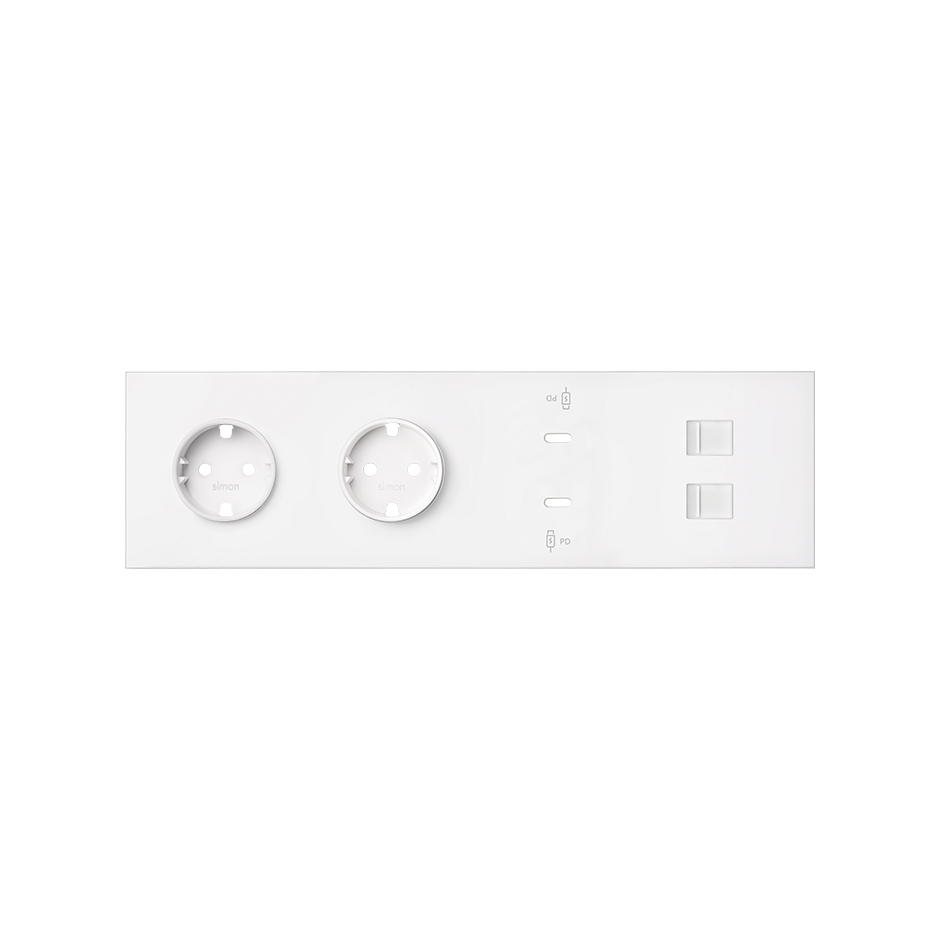 Front kit 4 el. 2 sockets + dual fast-charge USB charger + 2xRJ45 Matt white Simon 100