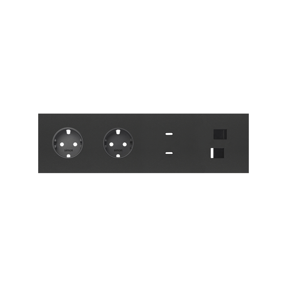 Front kit 4 el. 2 sockets + dual fast-charge USB charger + 2xRJ45 Matt black Simon 100