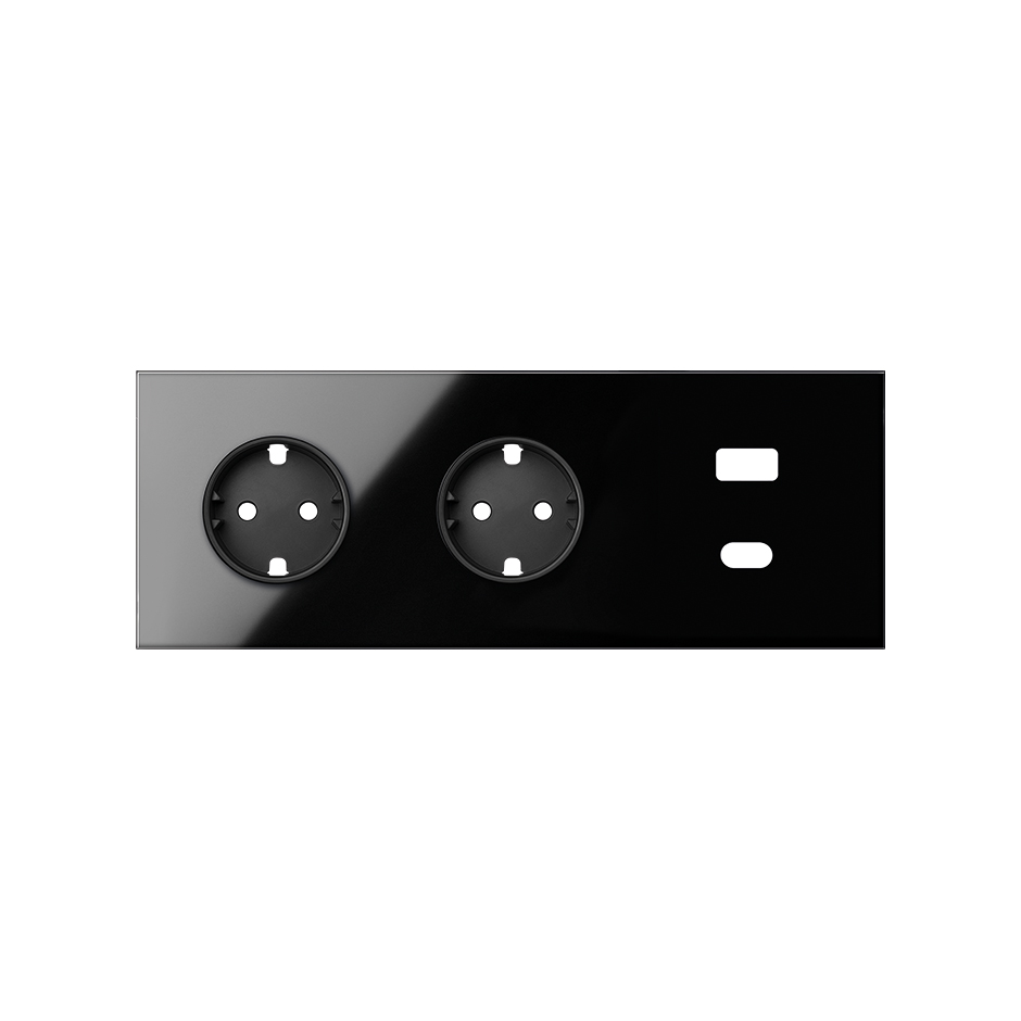 3-element front kit with 2 schuko sockets and USB C+A charger gloss black Simon 100
