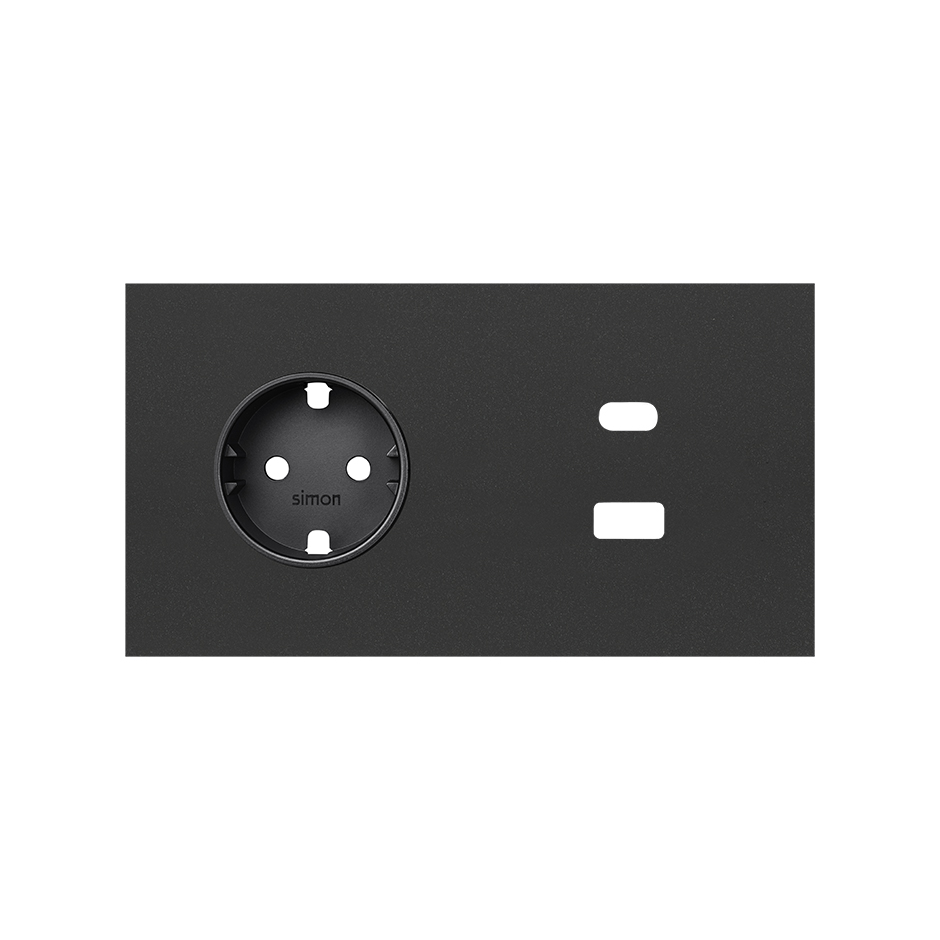 Kit front para 2 elementos con base enchufe schuko y cargador USB C+A negro mate Simon 100