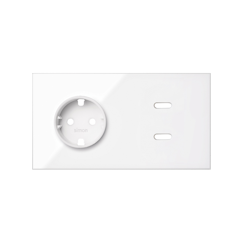 Front kit 2 el. socket + dual fast-charge USB charger Gloss white Simon 100